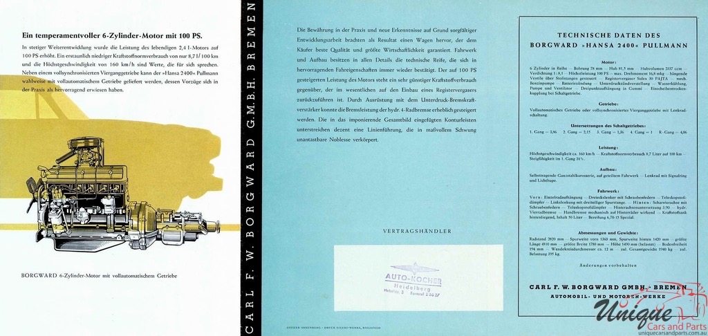 1954 Borgward Hansa 2400 Brochure Page 2